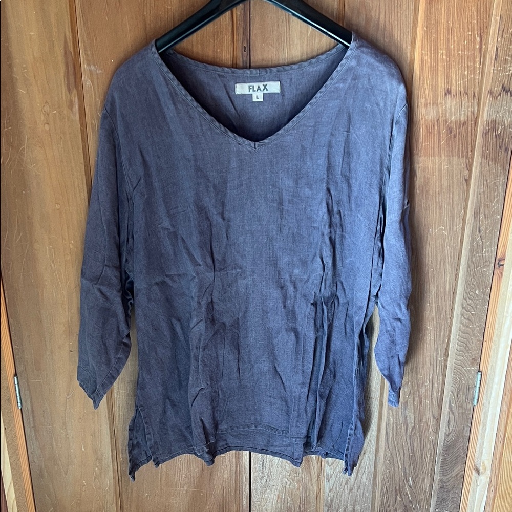 Flax Relaxed V-Neck Linen Tunic in Charcoal